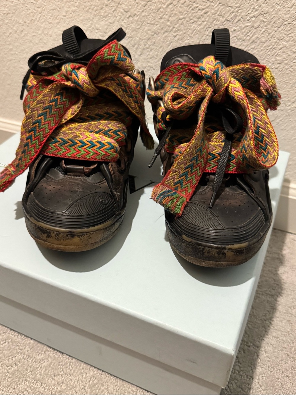 Lanvin— Black Sneakers with Colorful Multicolor Zigzag Laces